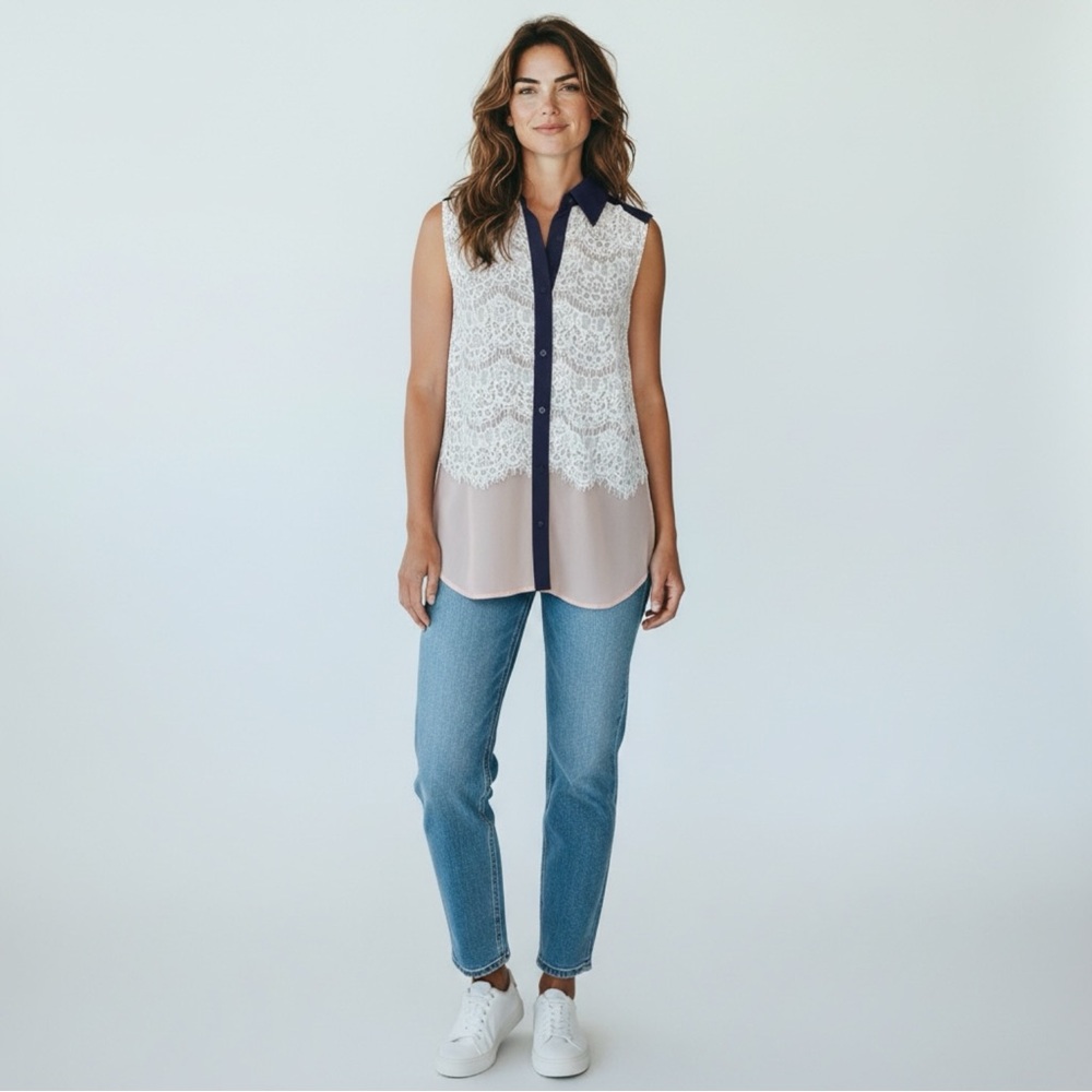 Womens RYU Sleeveless shirt Lace button up New Large  whimsicore